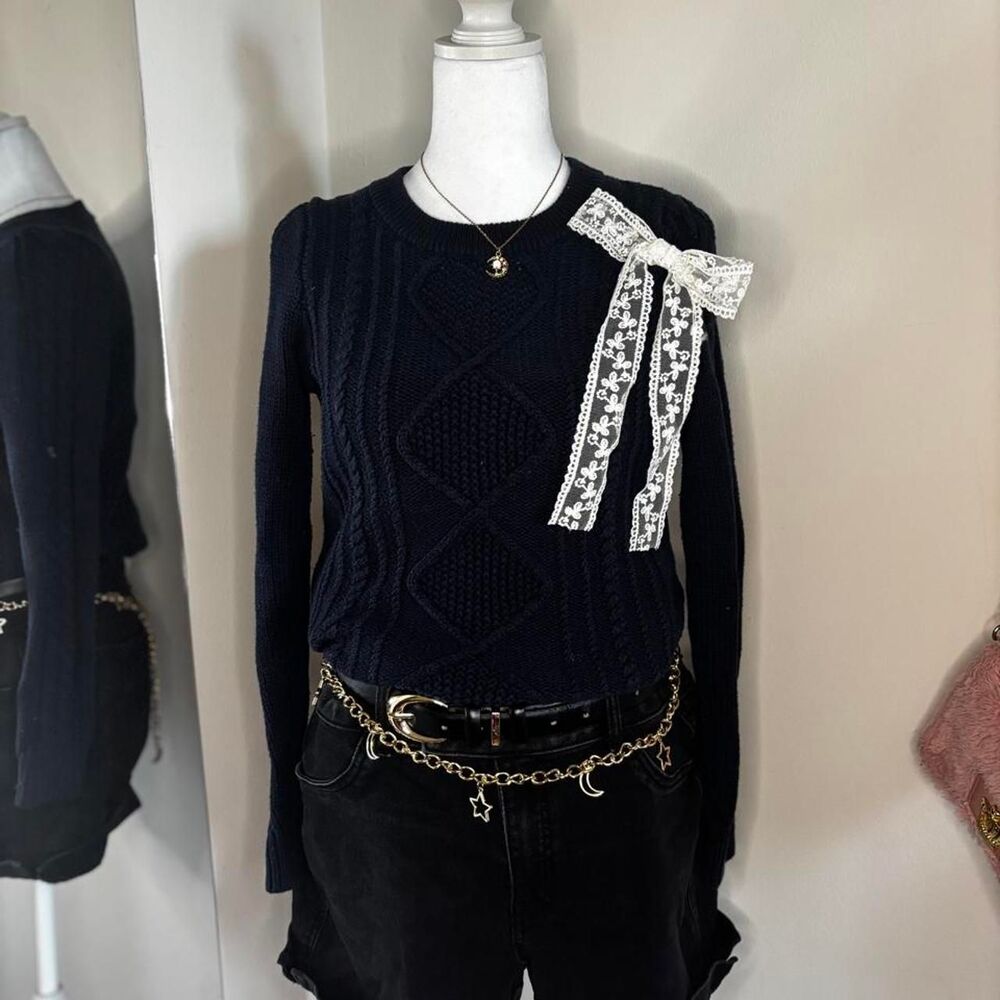 Old Navy Navy Blue Cable Knit Crewneck Sweater | Size S